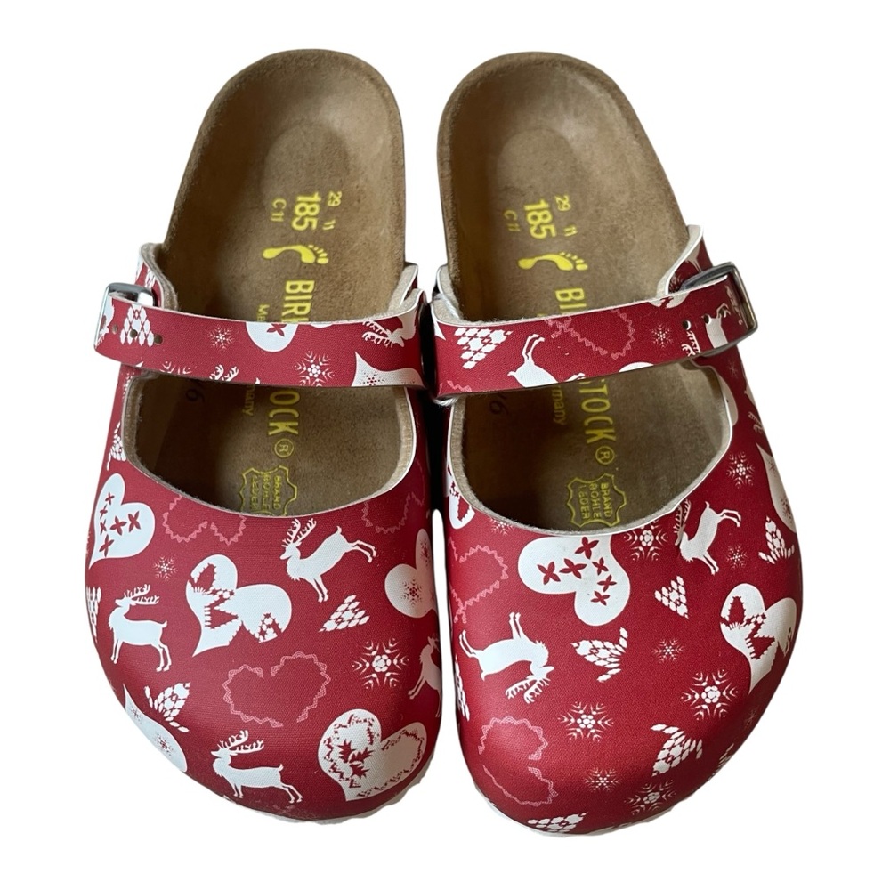 Birkenstock Maria Reindeer Heart Red Clogs Size 11 NWT
